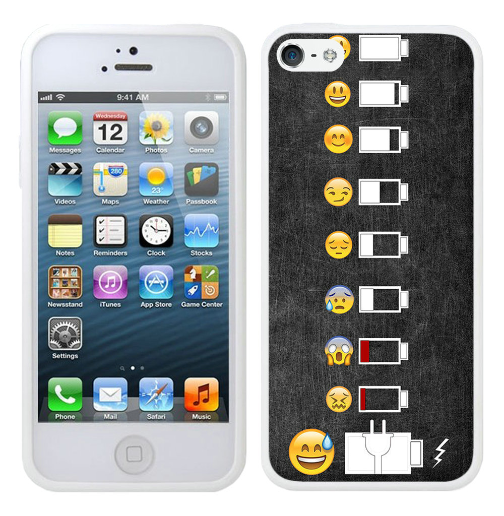 Battery Life Evolution Funny Emoji Meme Smiley Art White iPhone 5 5S Case